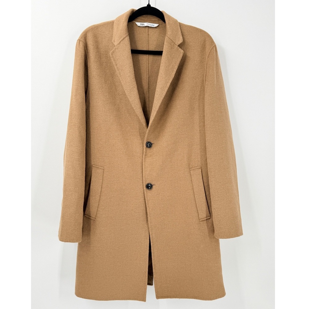 Zara Wool Blend Overcoat Mens M Tan Camel Preppy Old Money Academia minimalist